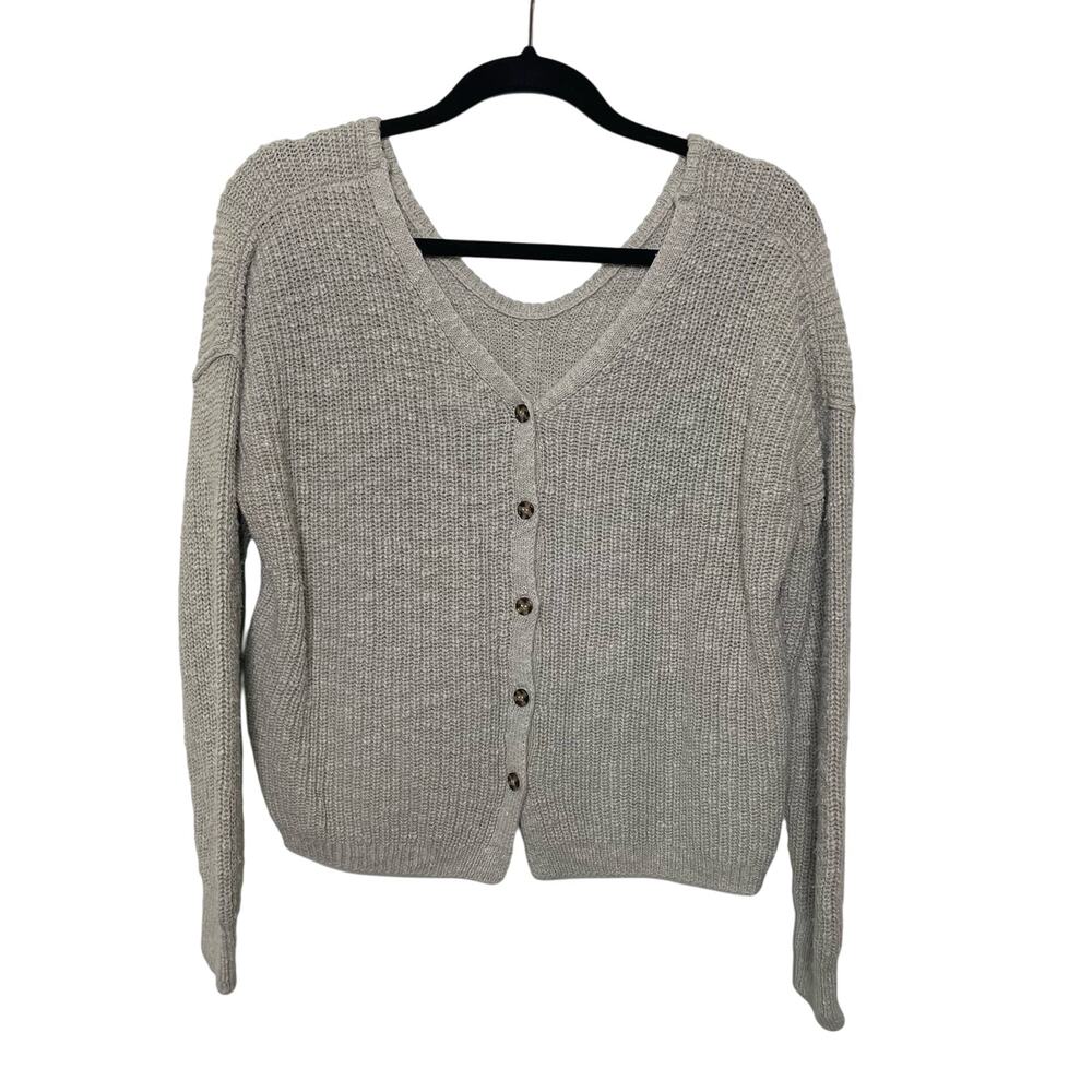 Hippie Rose Cardigan Sweater Button Up Back Knit Light‎ Sage Green L Boho Boxy